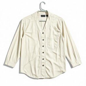 Vintage American Eagle 100% Cotton Cream V Neck Boho Shirt Sz Small
